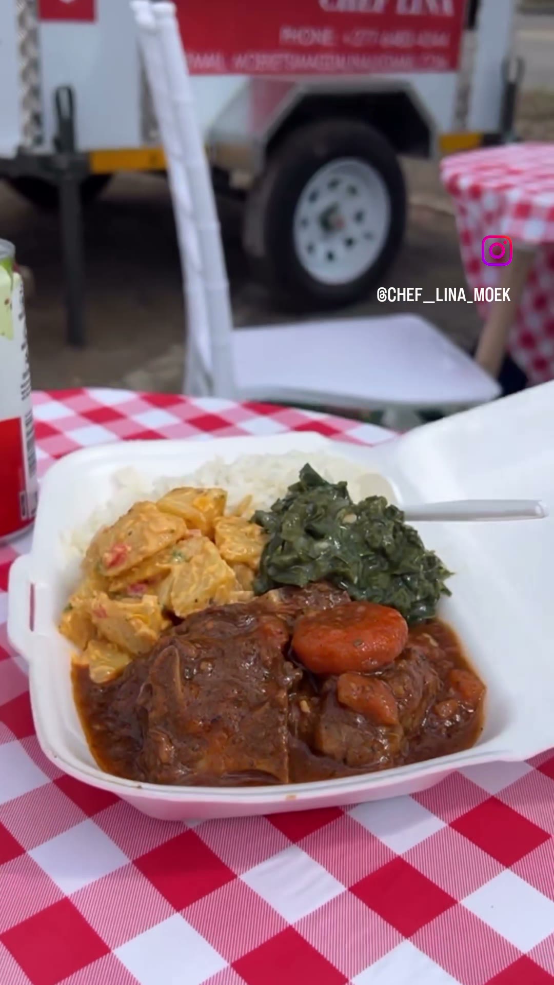 Lina's mobile kitchen trailer at a private catering event